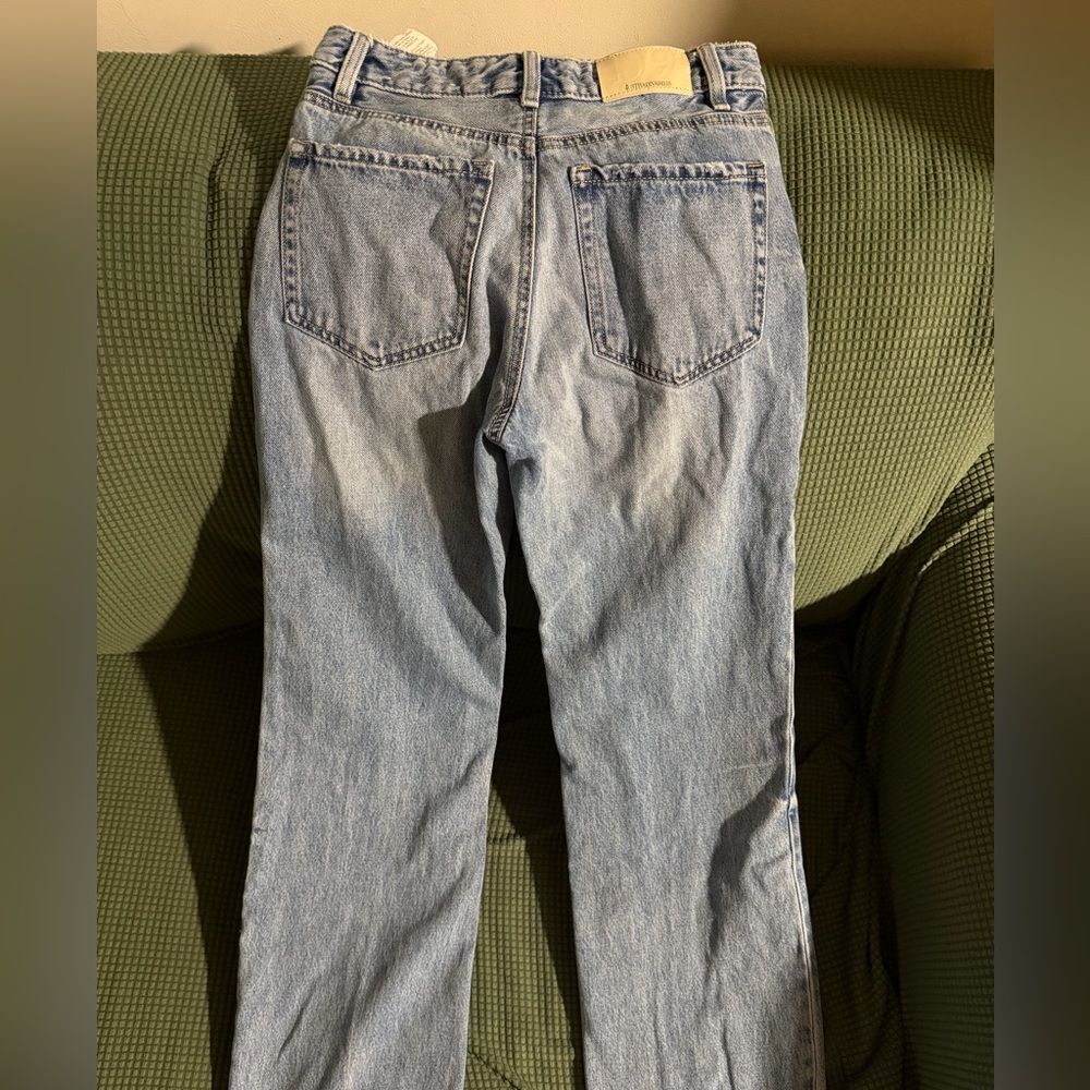 Stradivarius Tall D92 Cuffed Denim Straight Leg Jeans - Medium Wash - Picture 2 of 3